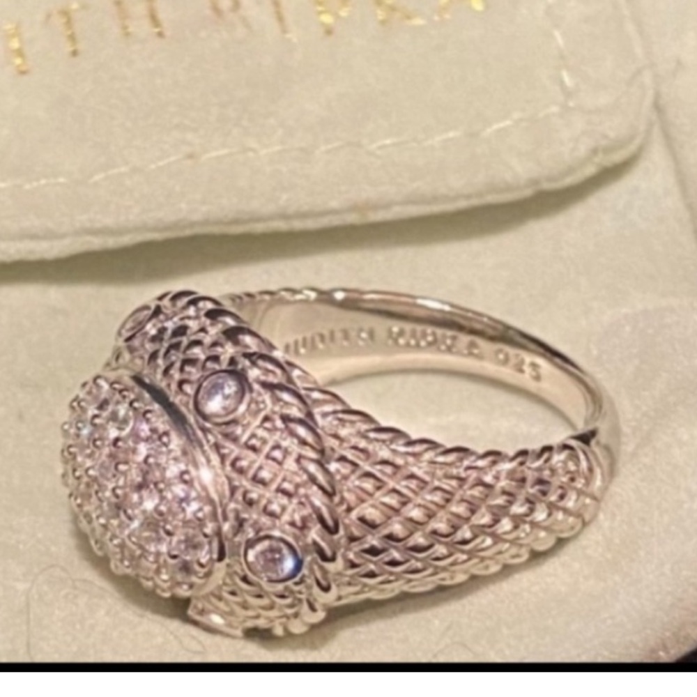 Judith Ripka Sterling WovenModern  Dome Ring with Pave CZs Embellishments